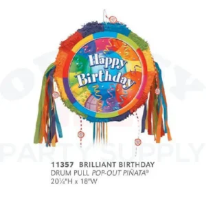 11357 BRILLIANT BIRTHDAY DRUM PULL POP-OUT PINATA