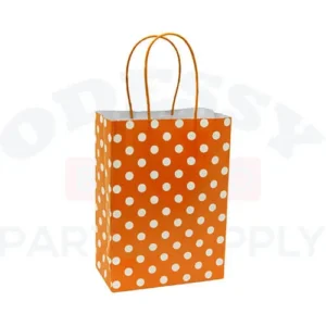 PAPER BAGS WITH HANDLES FOR FAVORS & GIFTS 8" - POLKA DOT ORANGE