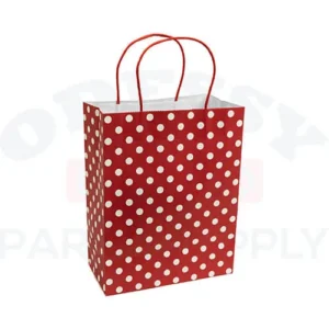 PAPER BAGS WITH HANDLES FOR FAVORS & GIFTS 10" - POLKA DOTS RED
